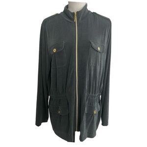 Chico's Travelers Military Style Olive Blazer Jacket Size 2 (L)